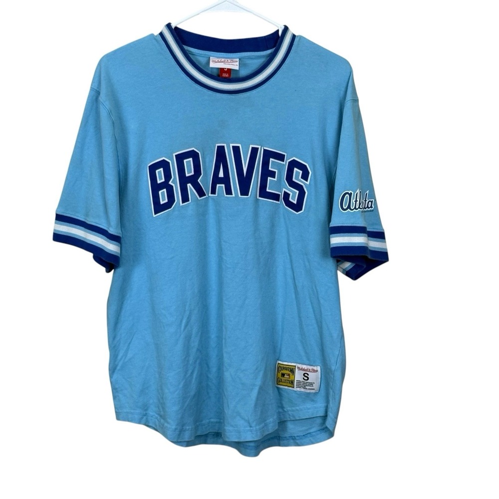 Atlanta Braves Mens Mitchell And Ness Blue Wild Pitch Jersey T-Shirt Sz Small